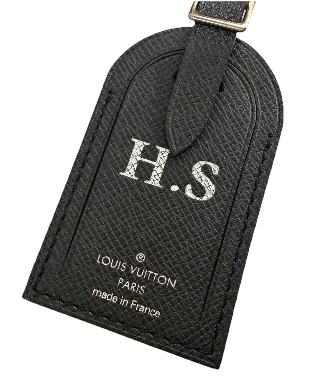 Louis Vuitton Black Name Tag w/ Silver HS Initials Grained Leather PARIS 🎊